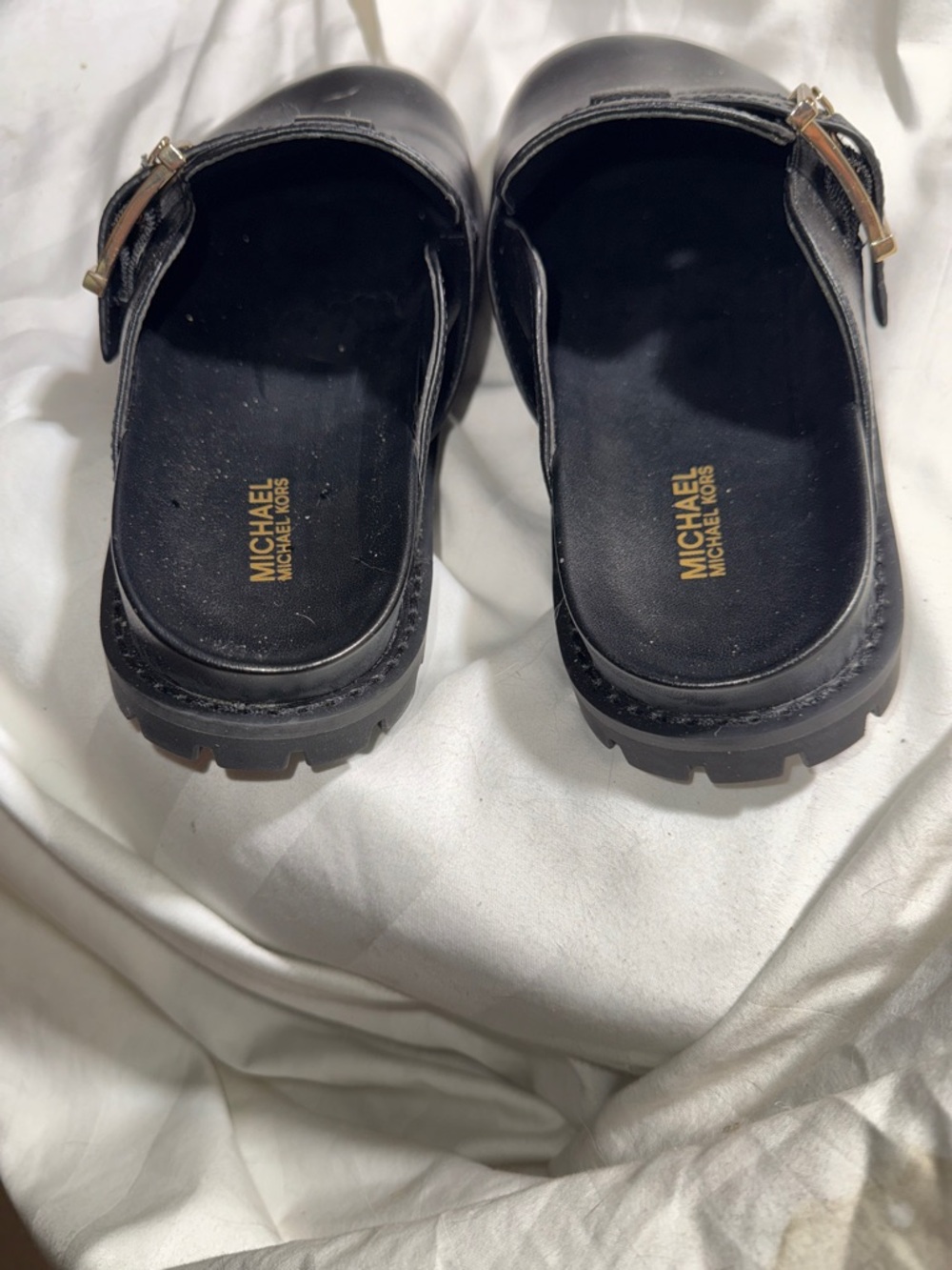 NWOT - Michael Kors Black Leather Buckle Slide Mules. Size 8.5. - Picture 4 of 5